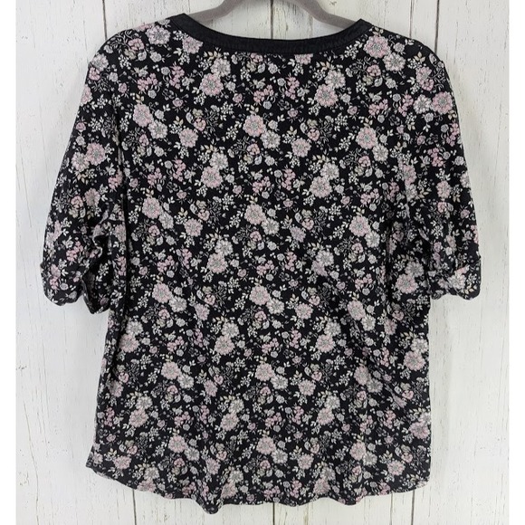 Croft Barrow Size XL Multicolor Black Floral Womens Split V Neck Pocket Blouse - Picture 7 of 7